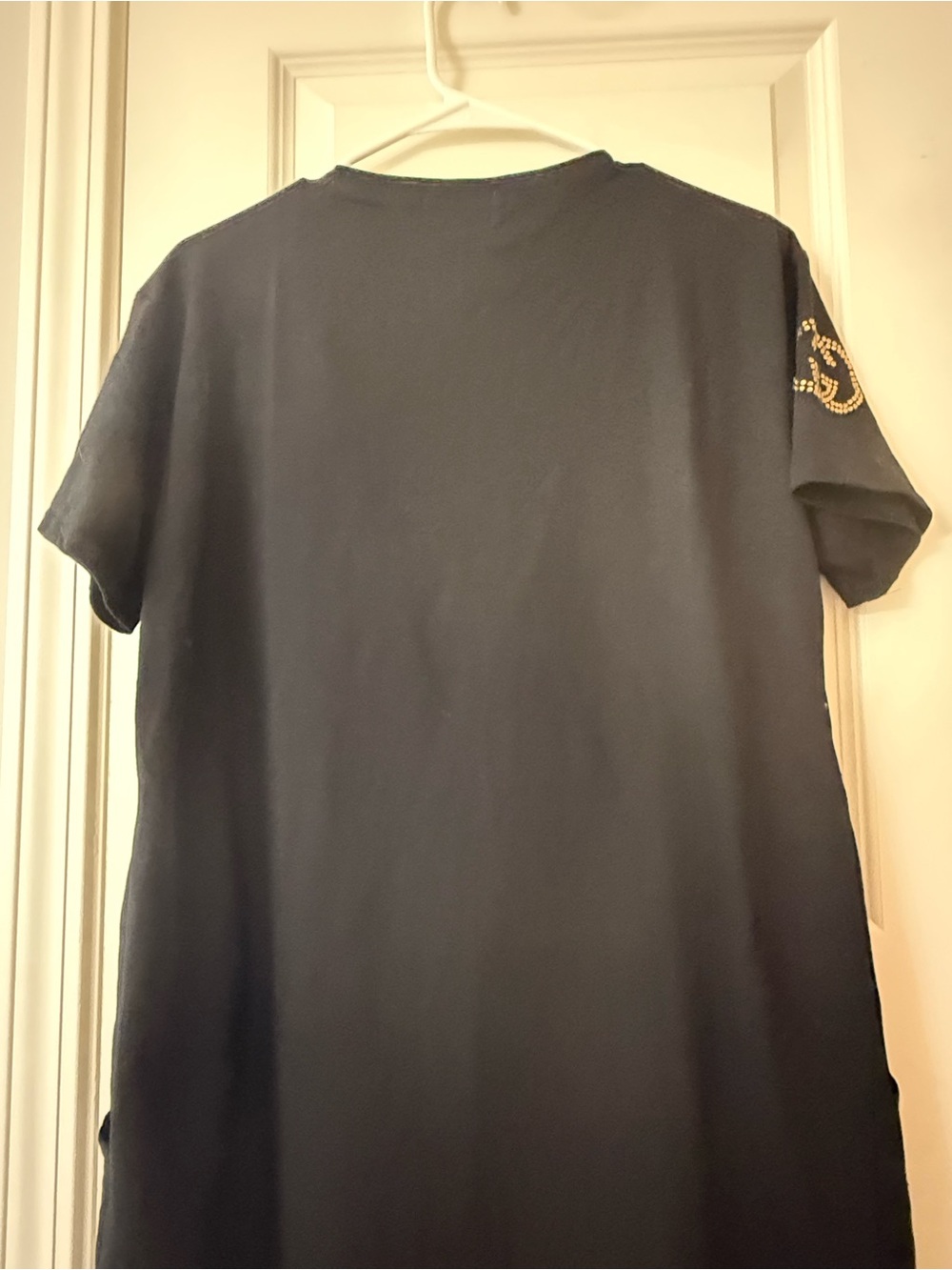 Black T-shirt Dress with Gold Logo Embellishment New With Tags Size Large - Picture 7 of 8